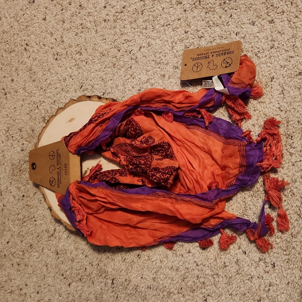 Threads 4 Thought Orange & Purple Scarf NEW